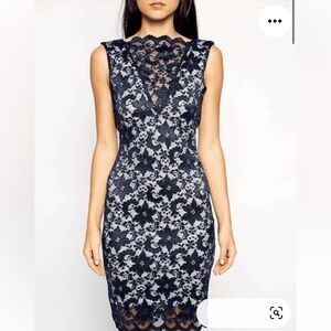 Lipsy London - Lace Cowl Back Shift Dress - Navy/cream / US 8